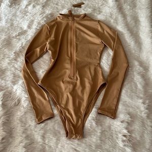 Skims Zip Front Longsleeve One Piece - LIMITED EDITION ALMOND